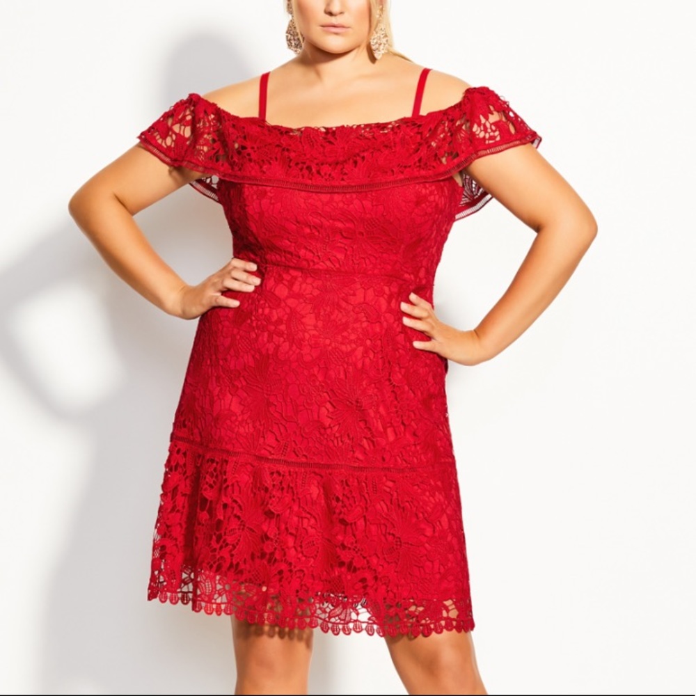 CITY CHIC Dream Of Lace Dress Red Scarlet - Picture 9 of 9